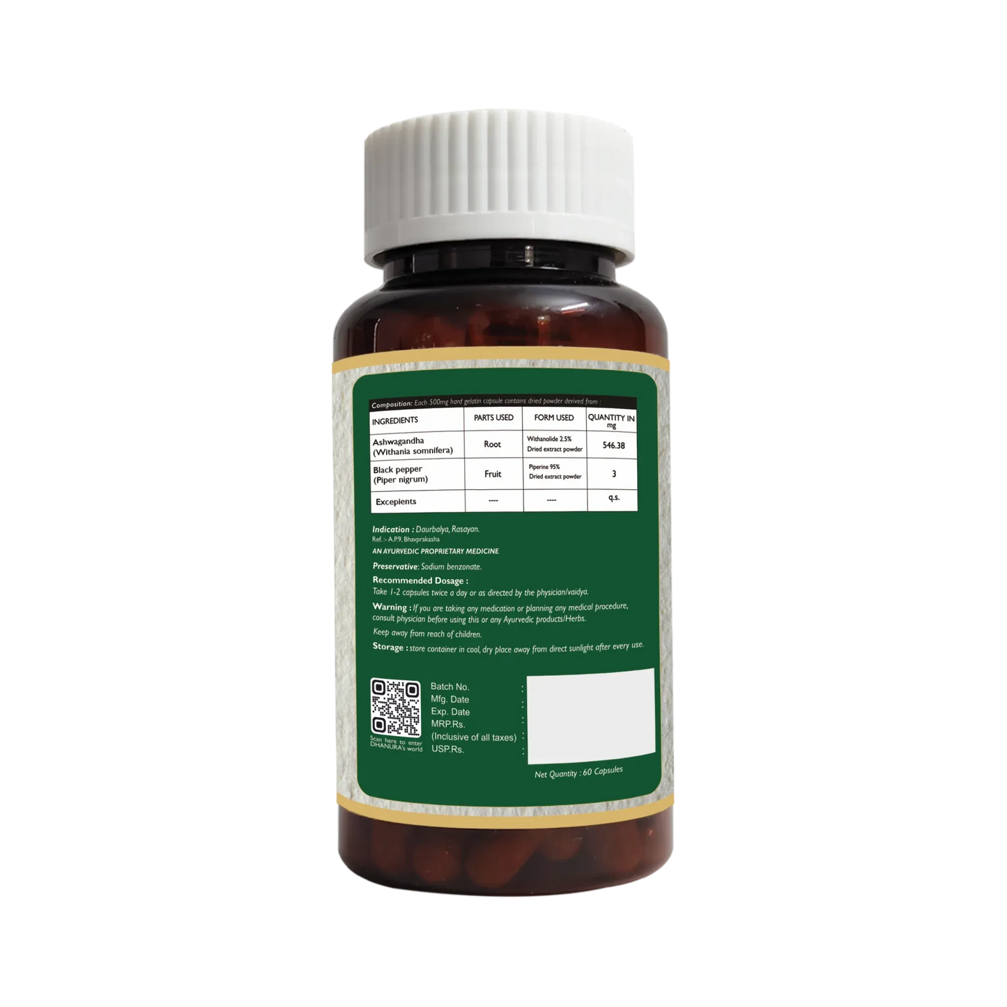 Pure Ashwagandha for Stress Relief, Energy & Mental Balance -60 Tablets