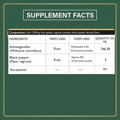 Pure Ashwagandha for Stress Relief, Energy & Mental Balance -60 Tablets