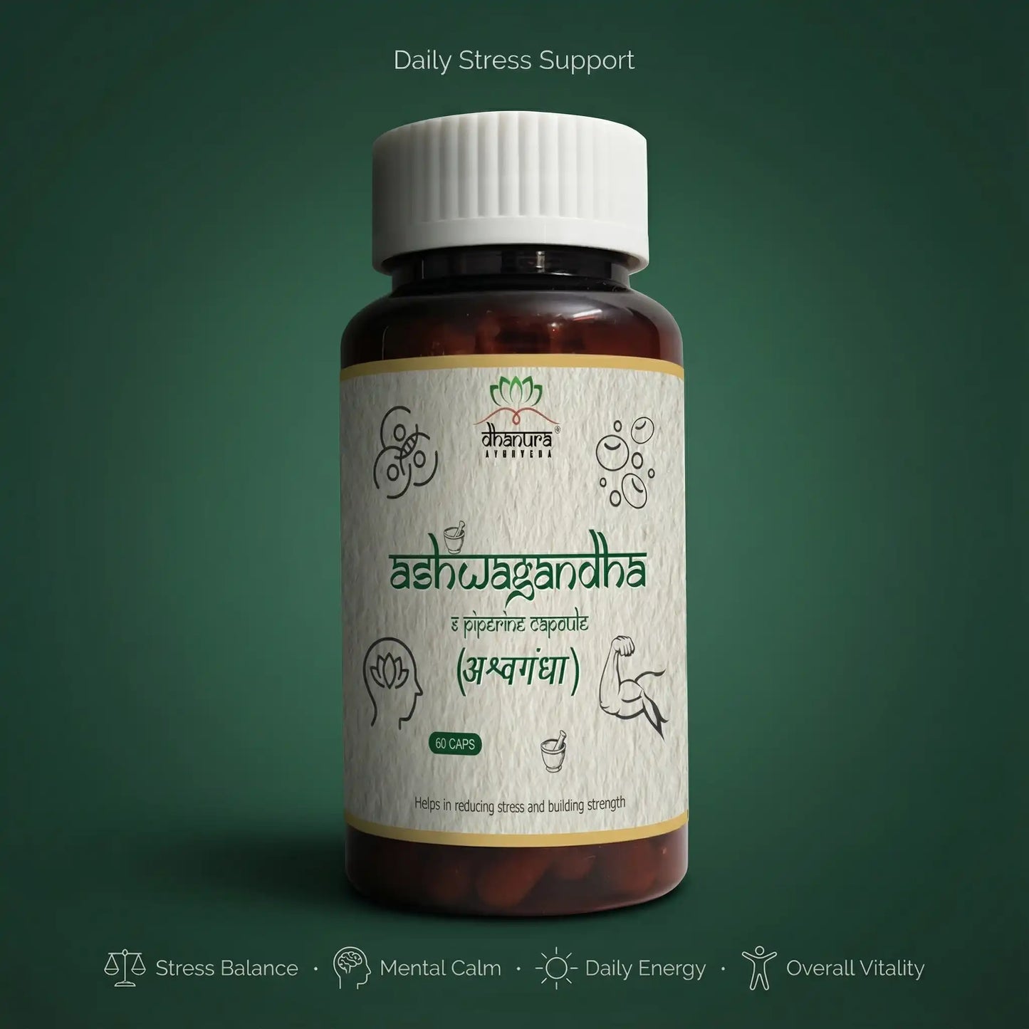 Pure Ashwagandha for Stress Relief, Energy & Mental Balance -60 Tablets