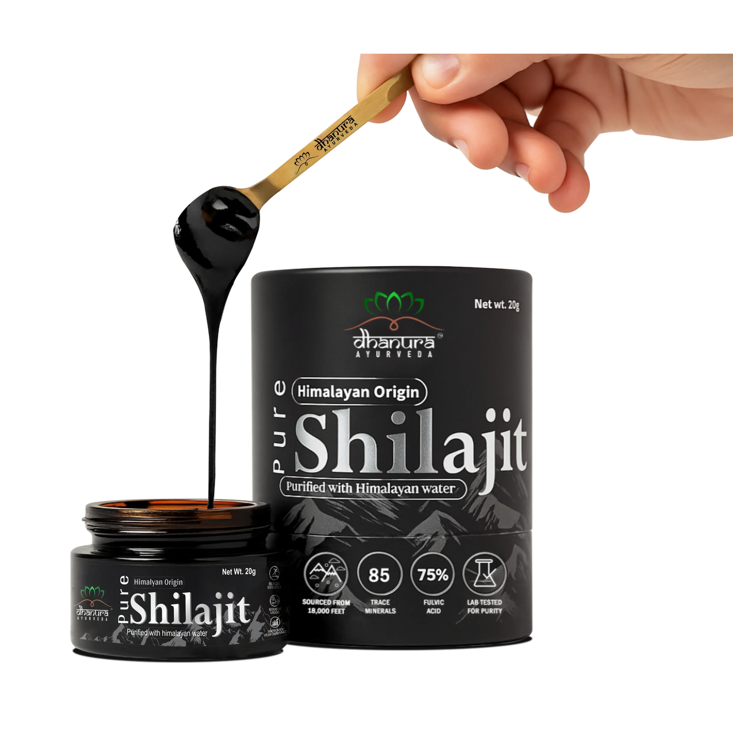 Dhanura Pure Himalayan Shilajit Resin - 85+ Minerals, 75% Fulvic (20 Gram)